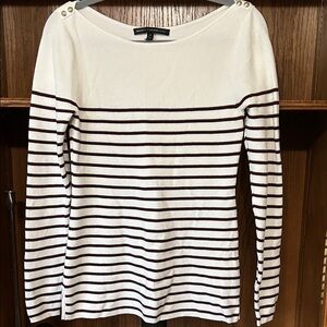 White House Black Market Burgundy Striped Sweater with Button Accents
